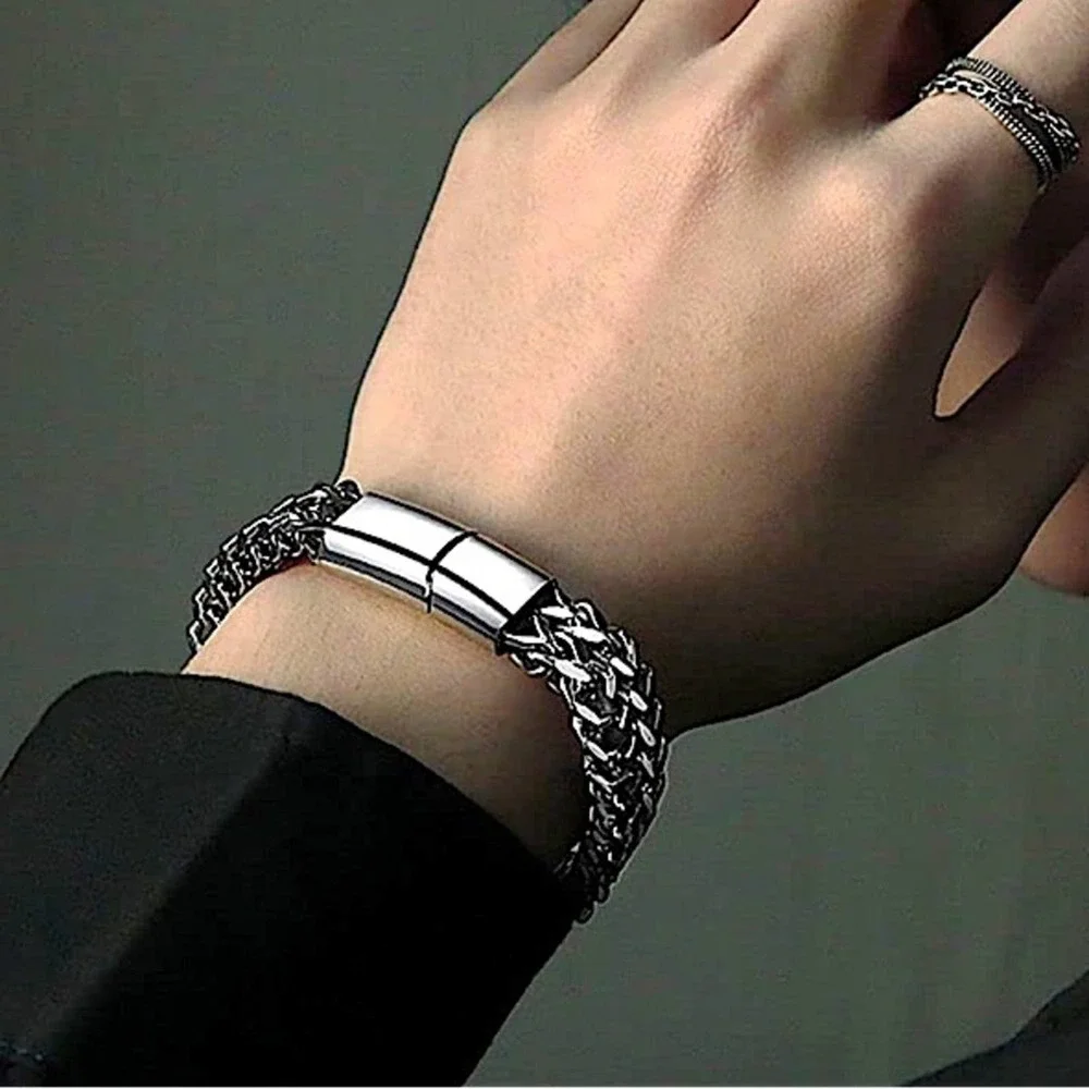 Stainless Steel Cuban Chain Magnetic Closure Hip Hop Bracelet